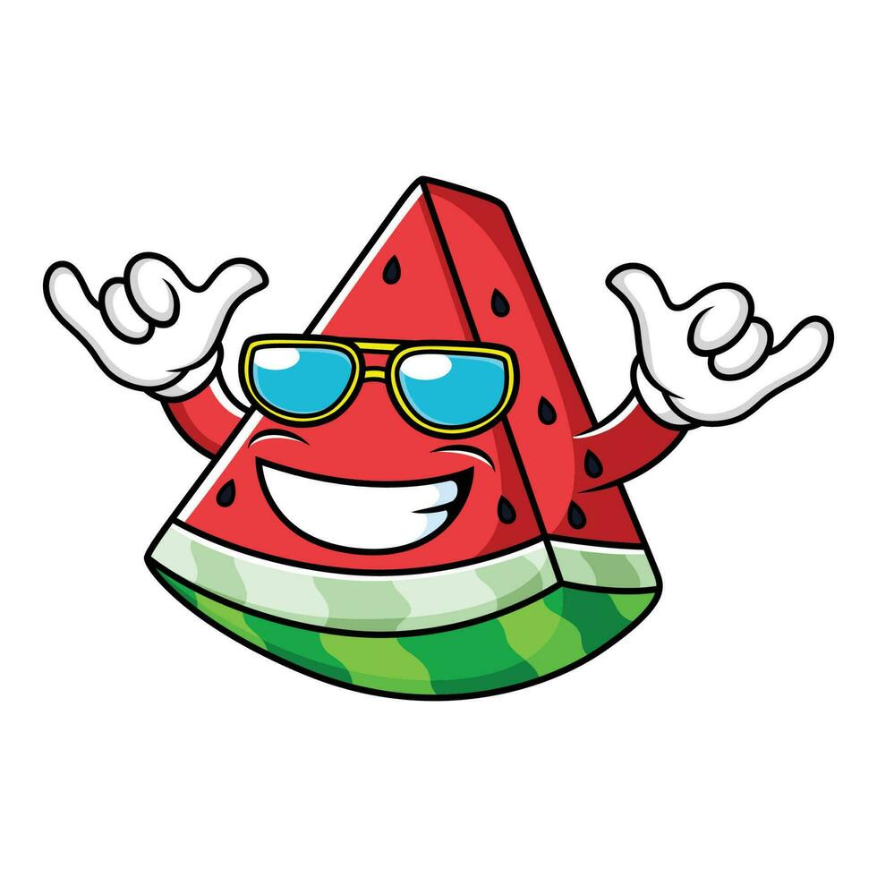 tekenfilm watermeloen met koel uitdrukking in wit achtergrond vector