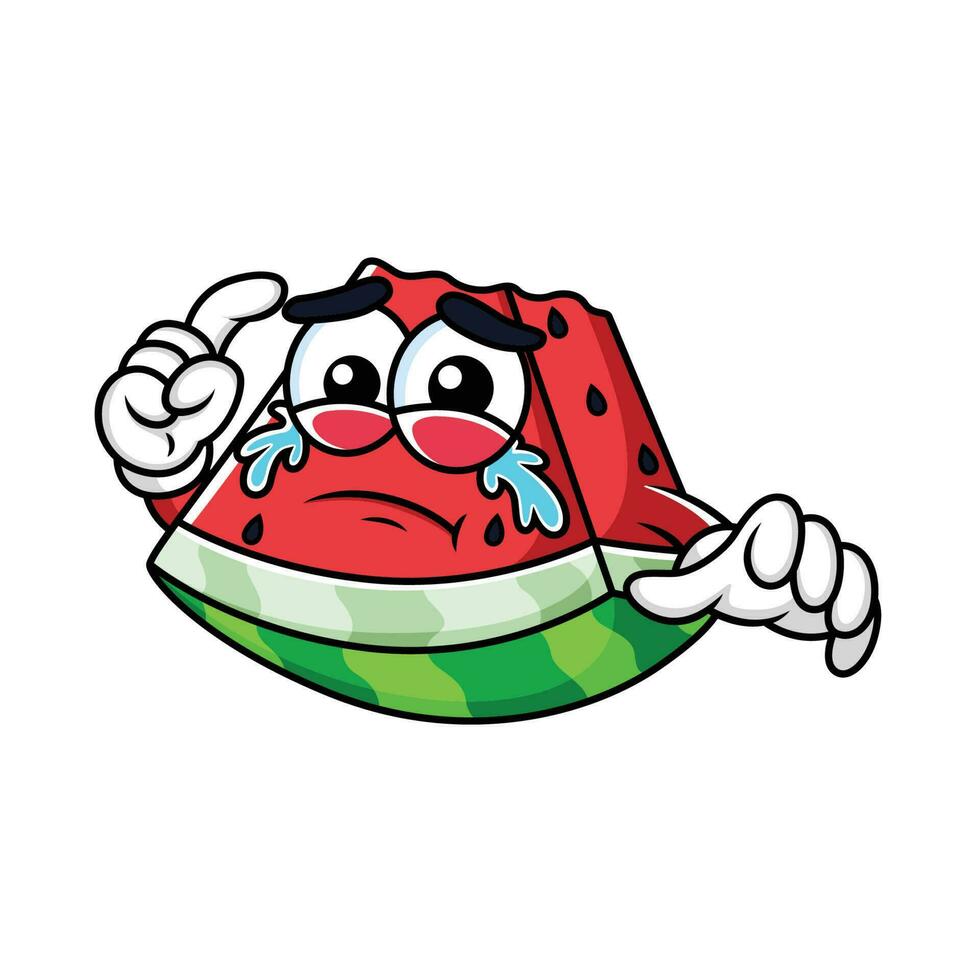 tekenfilm watermeloen uitdrukking is verdrietig in wit achtergrond vector