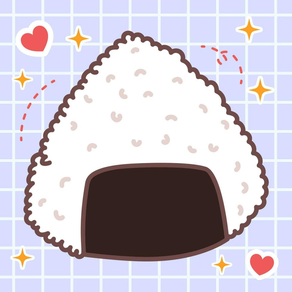 kawaii voedsel van rijst- onigiri. vector hand- getrokken schattig tekenfilm illustratie logo icoon. Japan animatie, manga stijl concept ontwerp