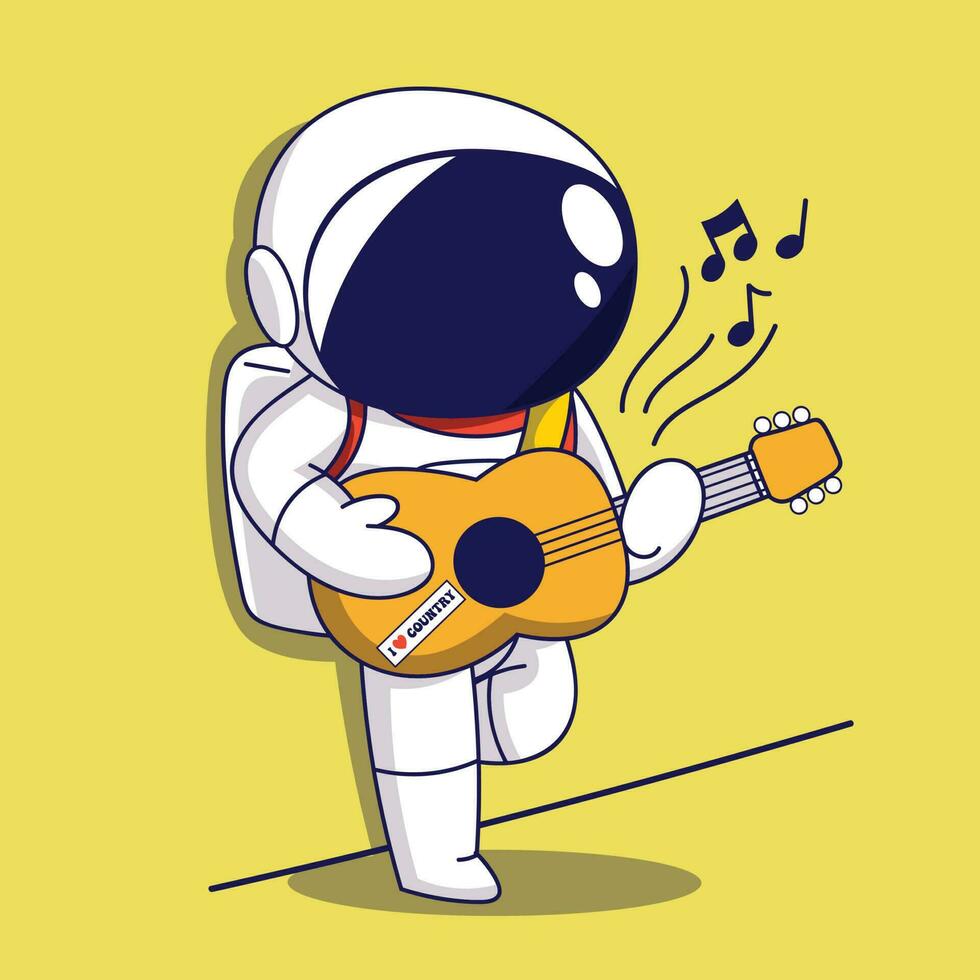 schattig tekenfilm astronaut spelen gitaar over- geel achtergrond. kleurrijk ontwerp. vector illustratie