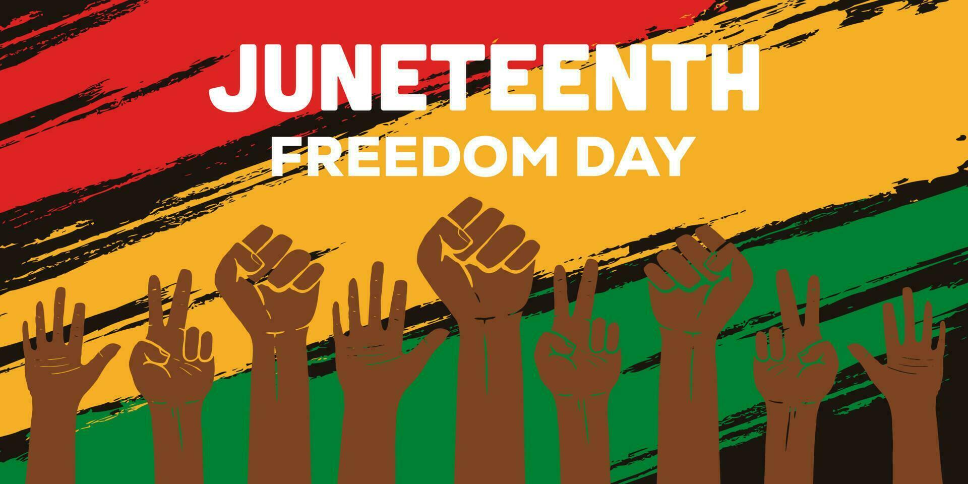 hand- getrokken juneteenth vrij dag horizontaal banier vector ontwerp met veel handen