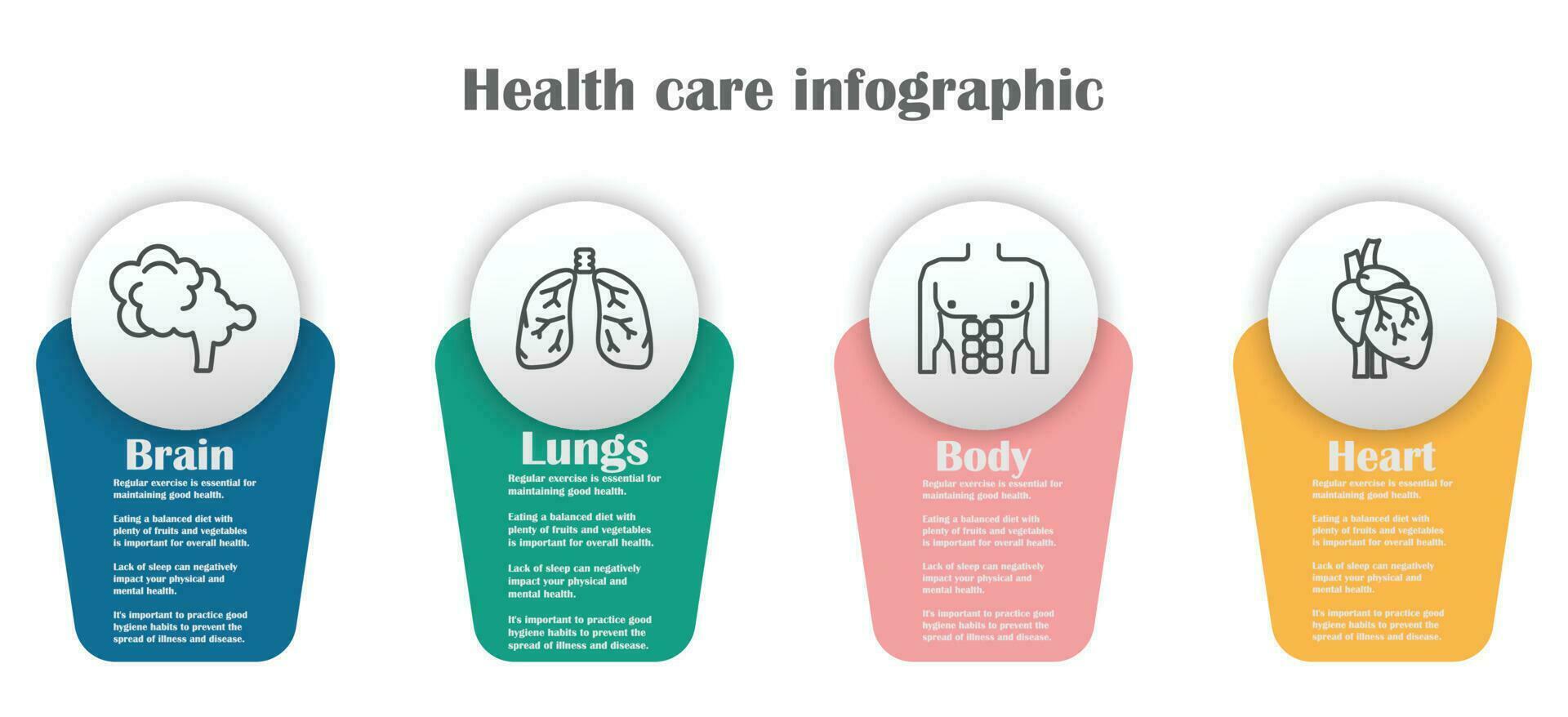 infographic Gezondheid zorg sjabloon voor behandeling en Gezondheid zorg informatie presentatie. vector plein met orgaan pictogrammen en voorbeelden zinnen. modern workflow diagrammen. verslag doen van plan 4 topics