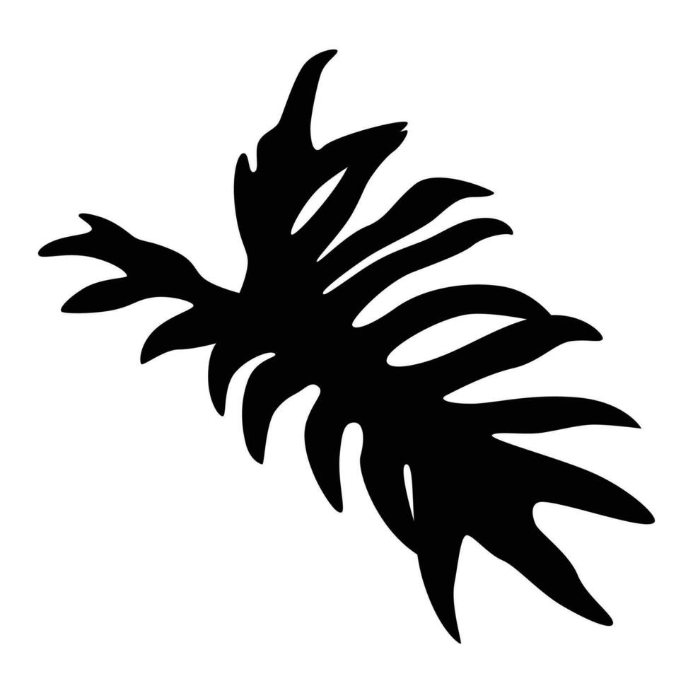 tropisch oerwoud monstera blad in gemakkelijk zwart vector