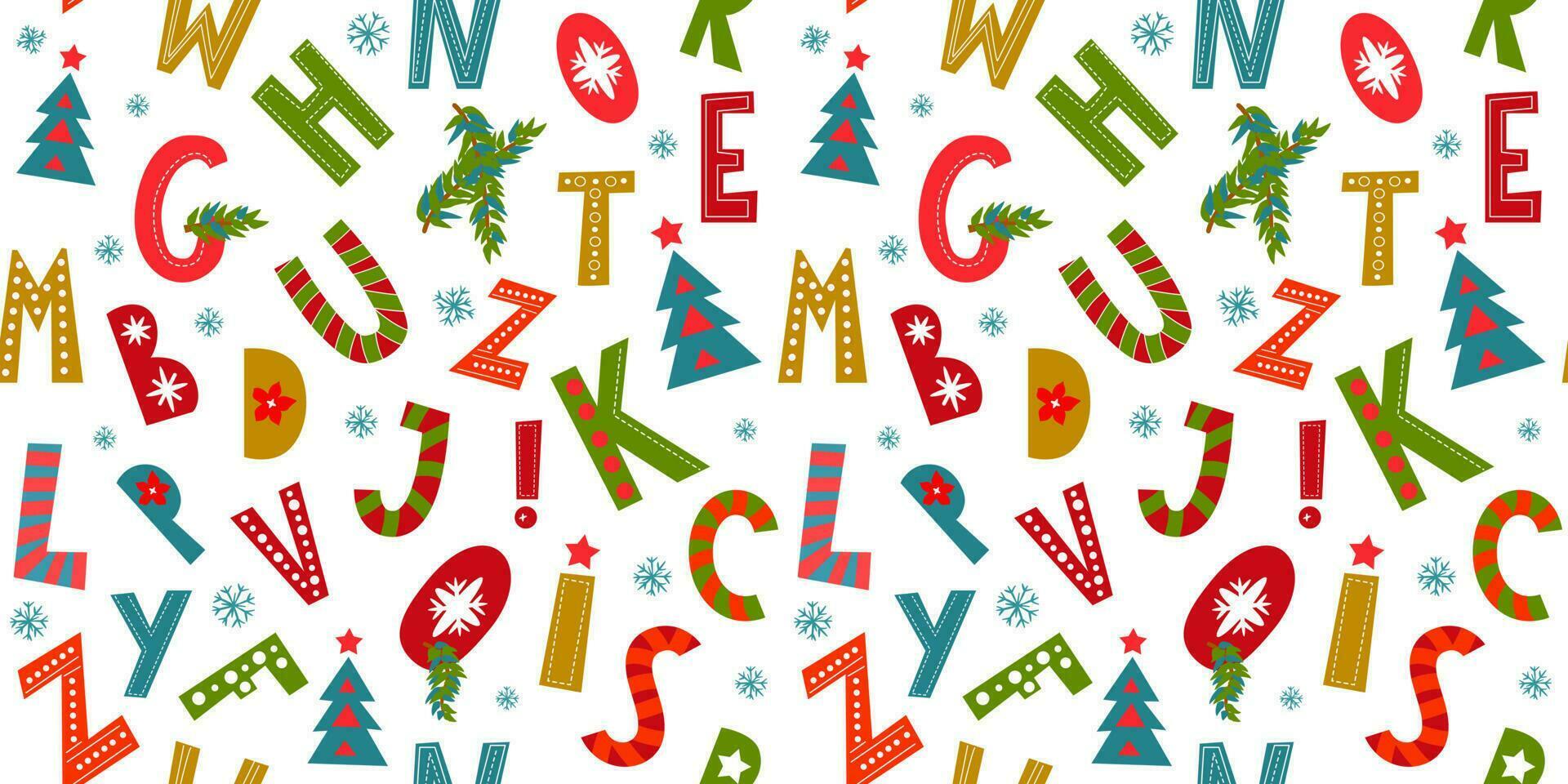 Kerstmis en nieuw jaar naadloos achtergrond met Kerstmis brieven, sneeuwvlokken. vector ontwerp sjabloon.