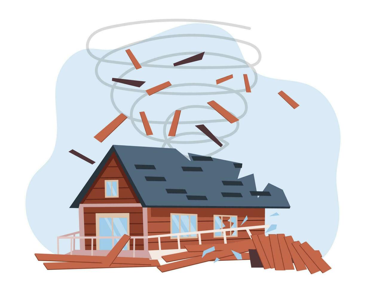 vernietigd huis. orkaan, tornado, aardbeving. de concept van natuurlijk rampen. illustratie, vector