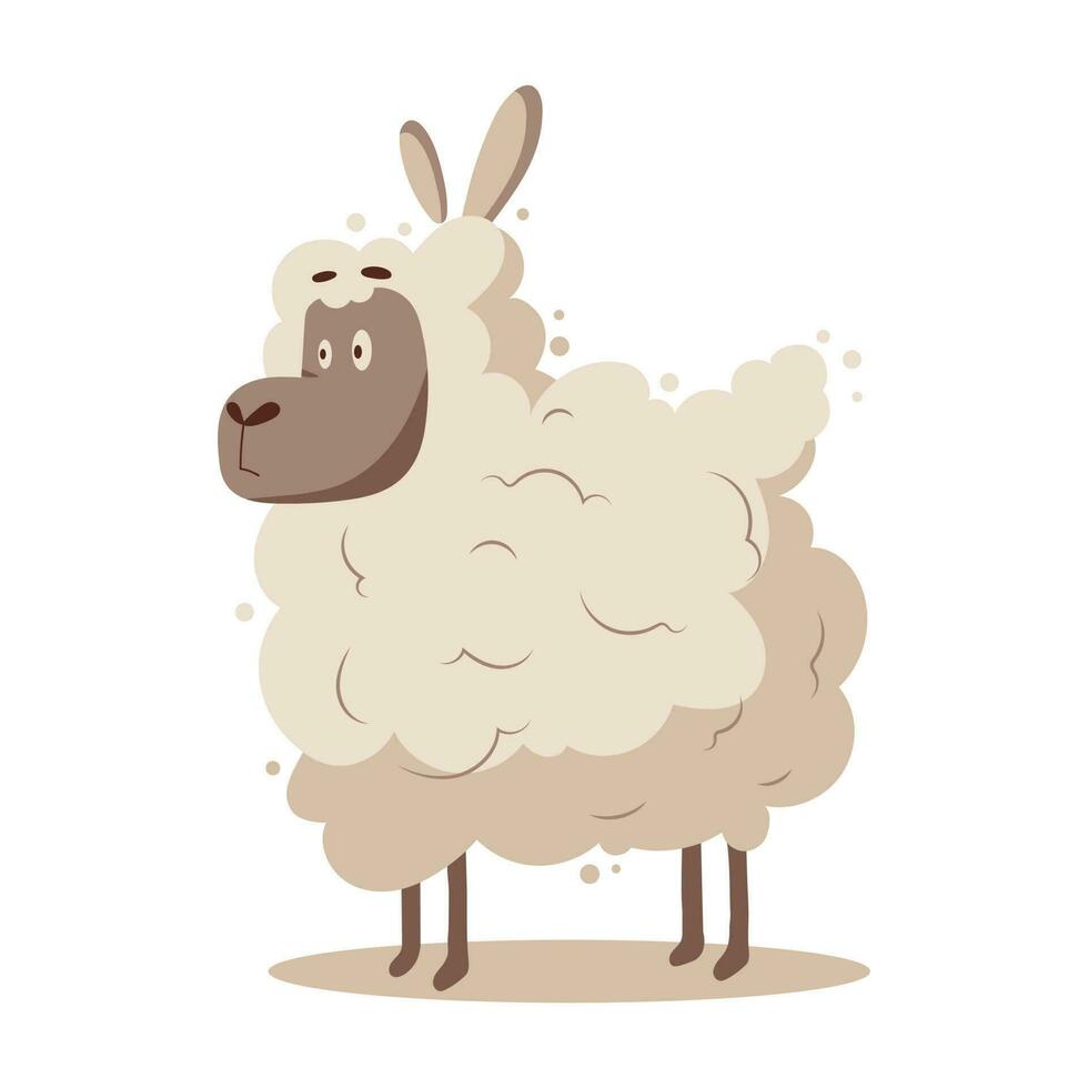 schattig schapen Aan een wit achtergrond. tekenfilm illustratie in vlak stijl, kinderen afdrukken, vector