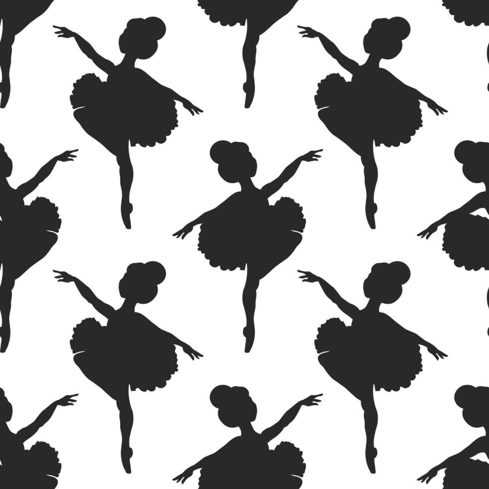 naadloos patroon, silhouet van een weinig ballerina Aan een wit achtergrond. illustratie, afdrukken, vector