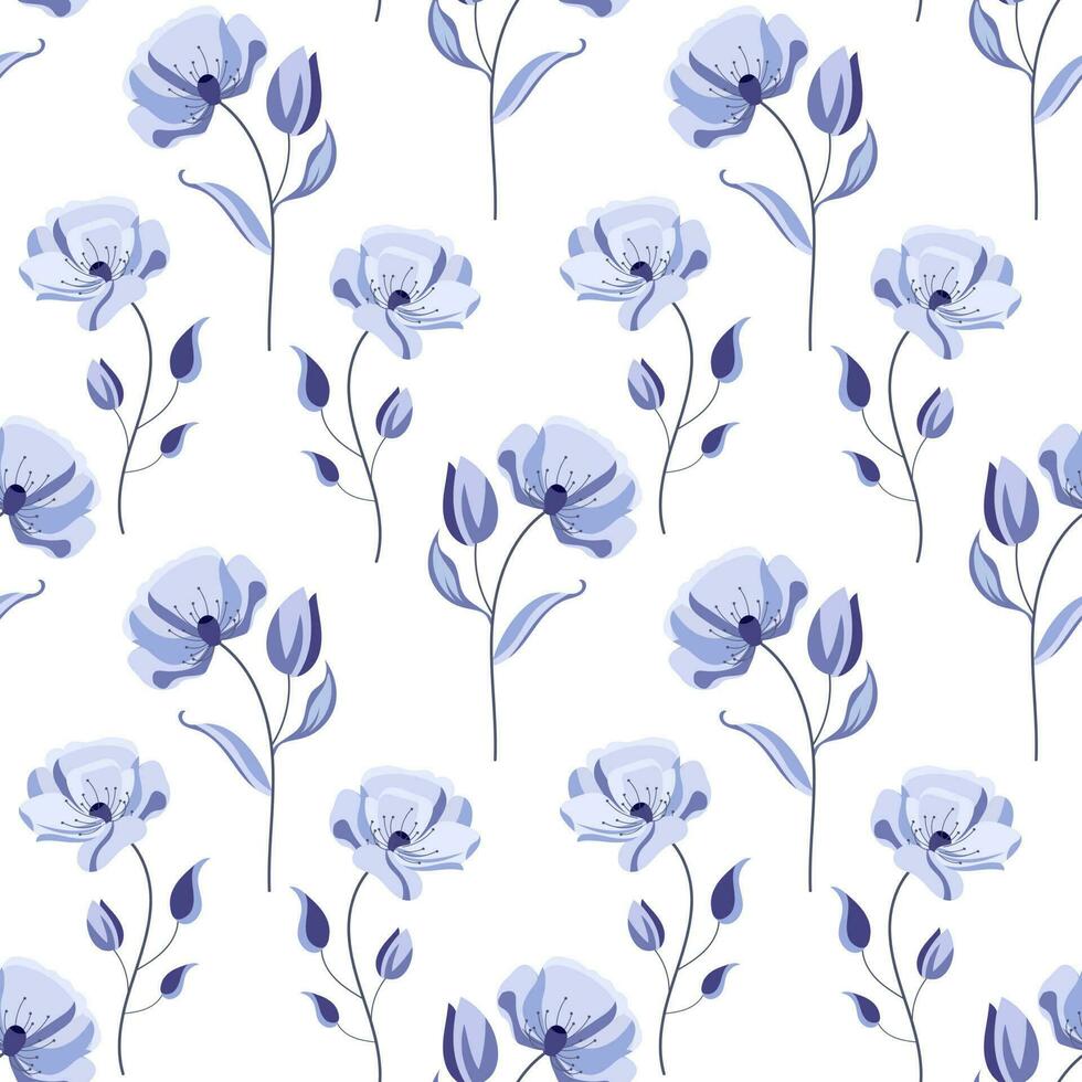 naadloos patroon, delicaat blauw bloemen Aan een wit achtergrond. afdrukken, bloemen achtergrond, textiel, vector