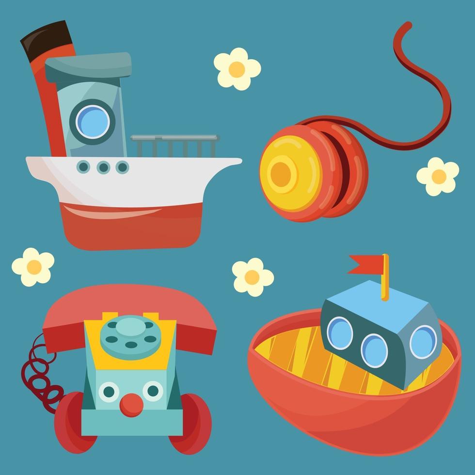 schip boot telefoon en jojo alle speelgoed kind object vector