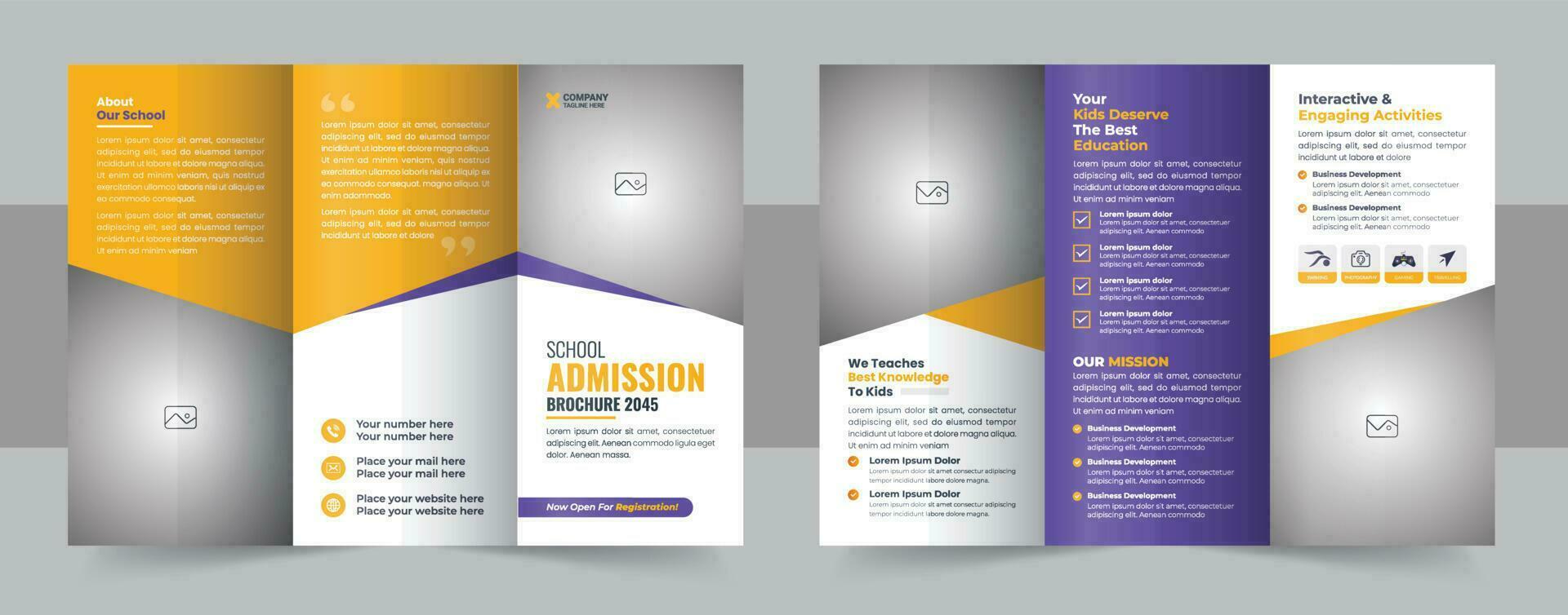 school- toelating drievoud brochure sjabloon ontwerp, kinderen terug naar school- onderwijs drievoud brochure sjabloon, drievoud brochure, drievoud brochure brief vector