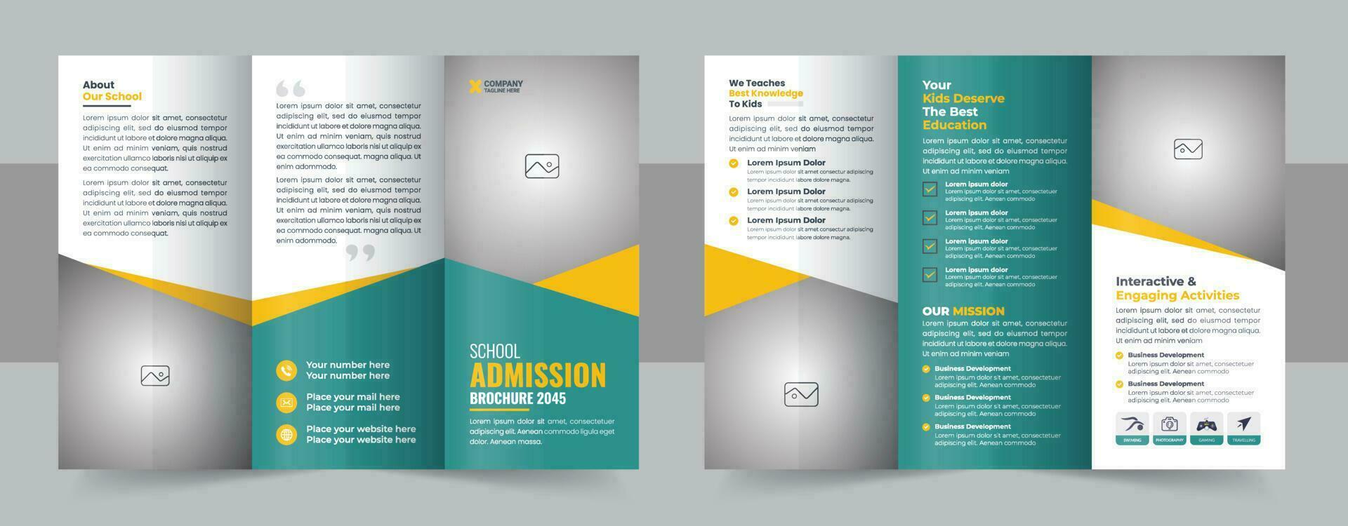 school- toelating drievoud brochure ontwerp, kinderen terug naar school- onderwijs drievoud brochure sjabloon, drievoud brochure, drievoud brochure brief vector