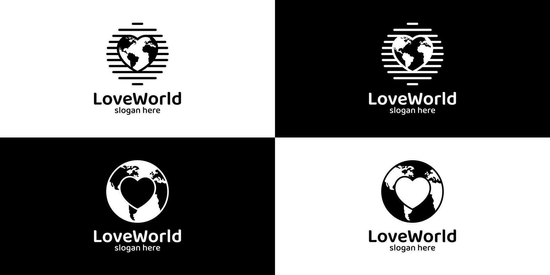 verzameling van liefde wereld logo ontwerp. wereldbol wereld met hart liefde ontwerp grafisch vector illustratie. symbool, icoon, creatief.