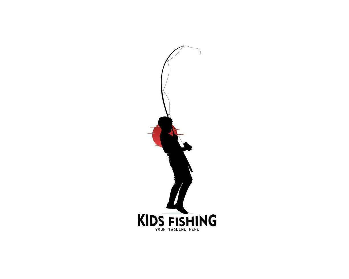 kinderen visvangst logo silhouet vector ontwerp
