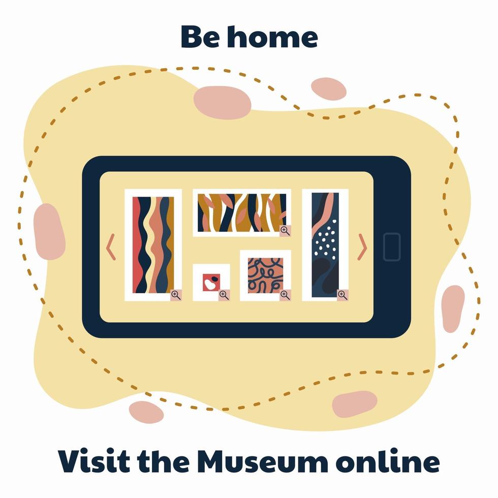 bezoek het museum online op mobiele telefoon vector