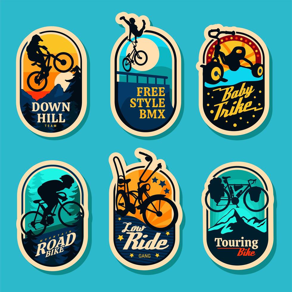 verschillende badge-collectie in fietsstijl vector