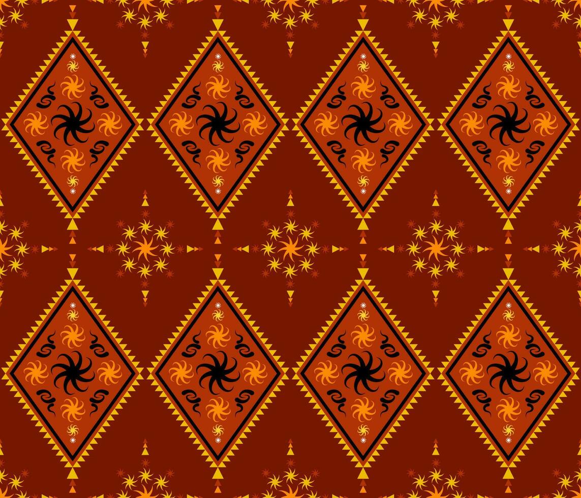 embleem etnisch volk meetkundig naadloos patroon in oranje en rood vector