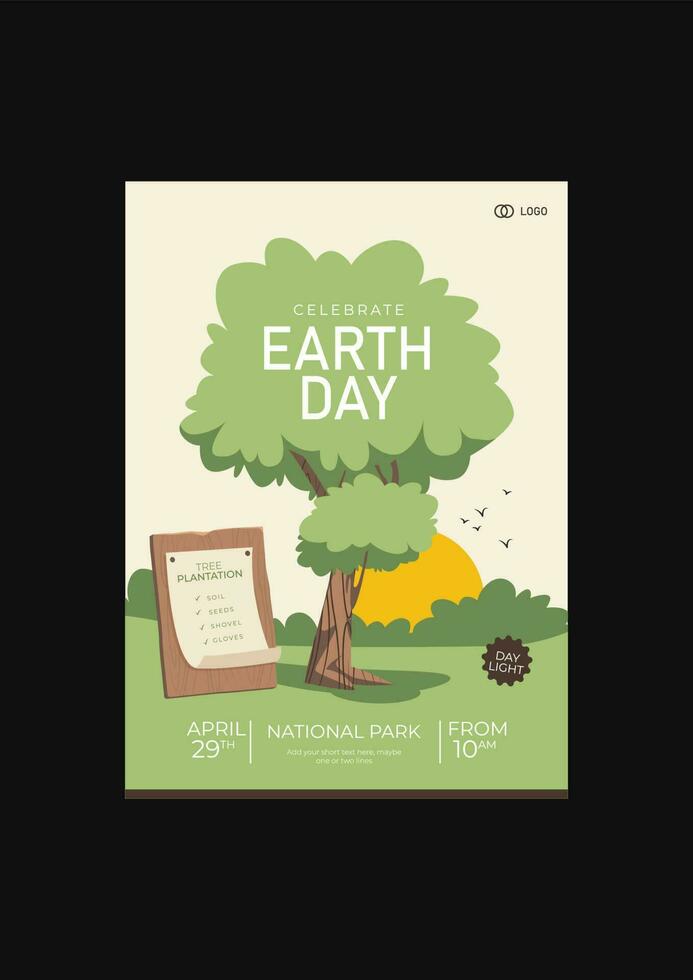 aarde dag poster illustratie met boom en zon vector