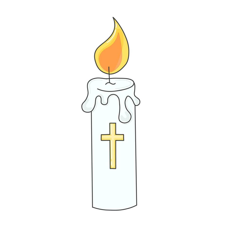 brandend kaars met kruis gemakkelijk illustratie in tekening stijl vector