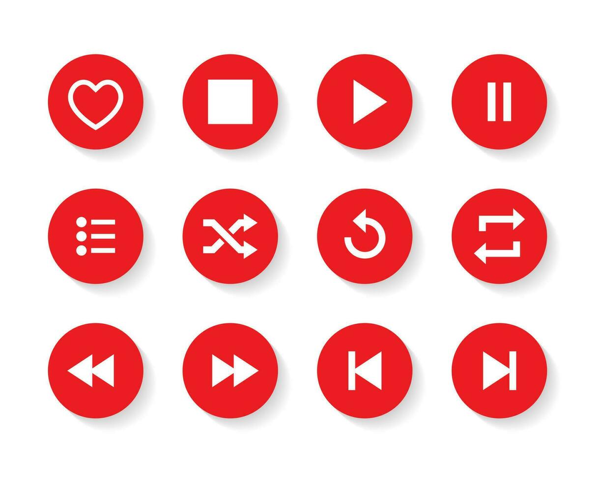 Speel, hou op, pauze, schudden, herhalen, vorig, De volgende, favoriet, en lijst icoon vector. elementen voor muziek- app vector