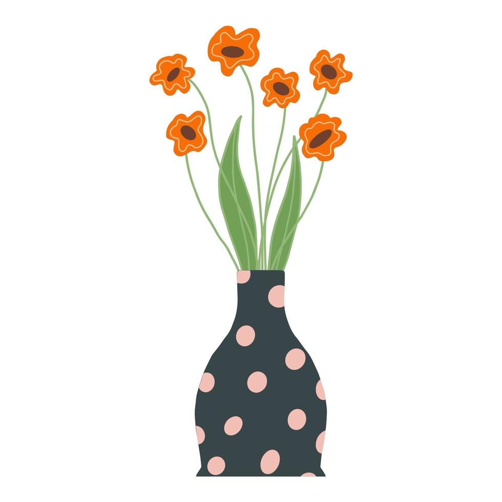 mooie bloeiende compositie met bladeren en stengel geïsoleerd op wit bloeiende planten en kruiden prachtig boeket bloemen met decoratieve takken in vaas platte vectorillustratie vector