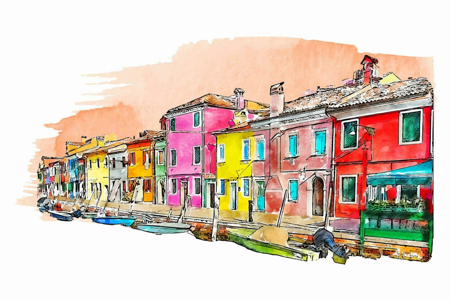 Burano veneto Italië waterverf hand- getrokken illustratie geïsoleerd Aan wit achtergrond vector