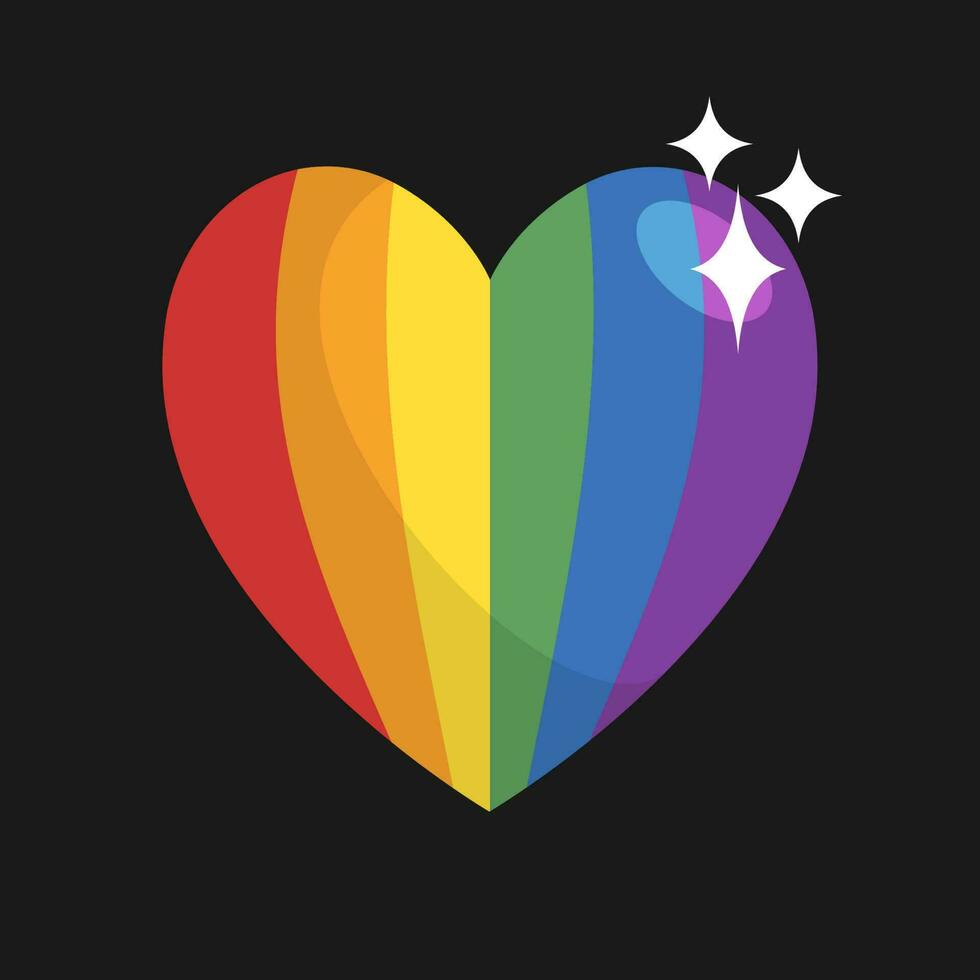 lgbt trots hart. regenboog vlag liefde symbool. verscheidenheid en vrijheid. vlak stijl vector icoon met schaduwen en vonken.