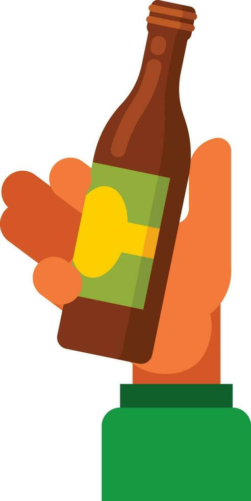 fles van bier in een hand, geïsoleerd achtergrond. vector