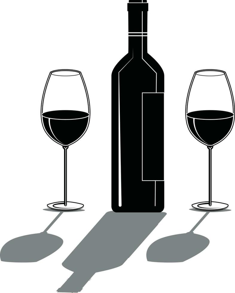 fles van wijn en twee bril, geïsoleerd achtergrond. vector