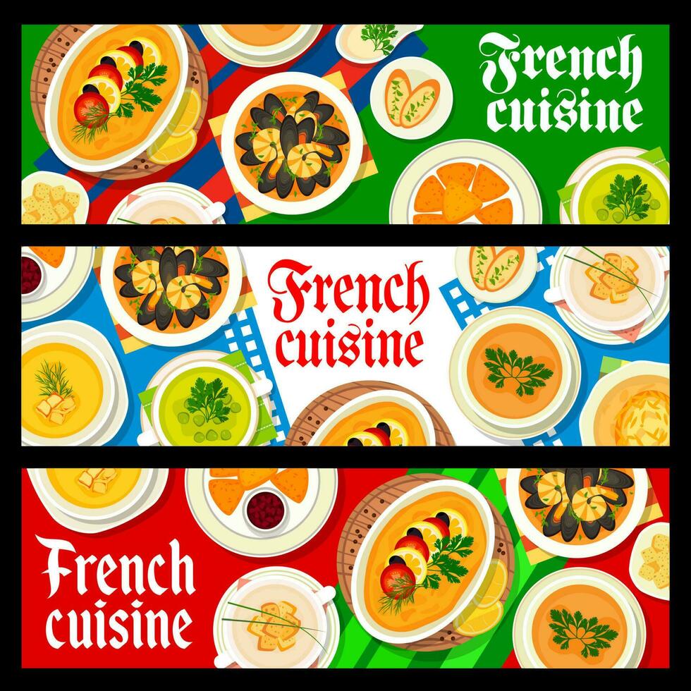 Frans keuken restaurant voedsel horizontaal banners vector
