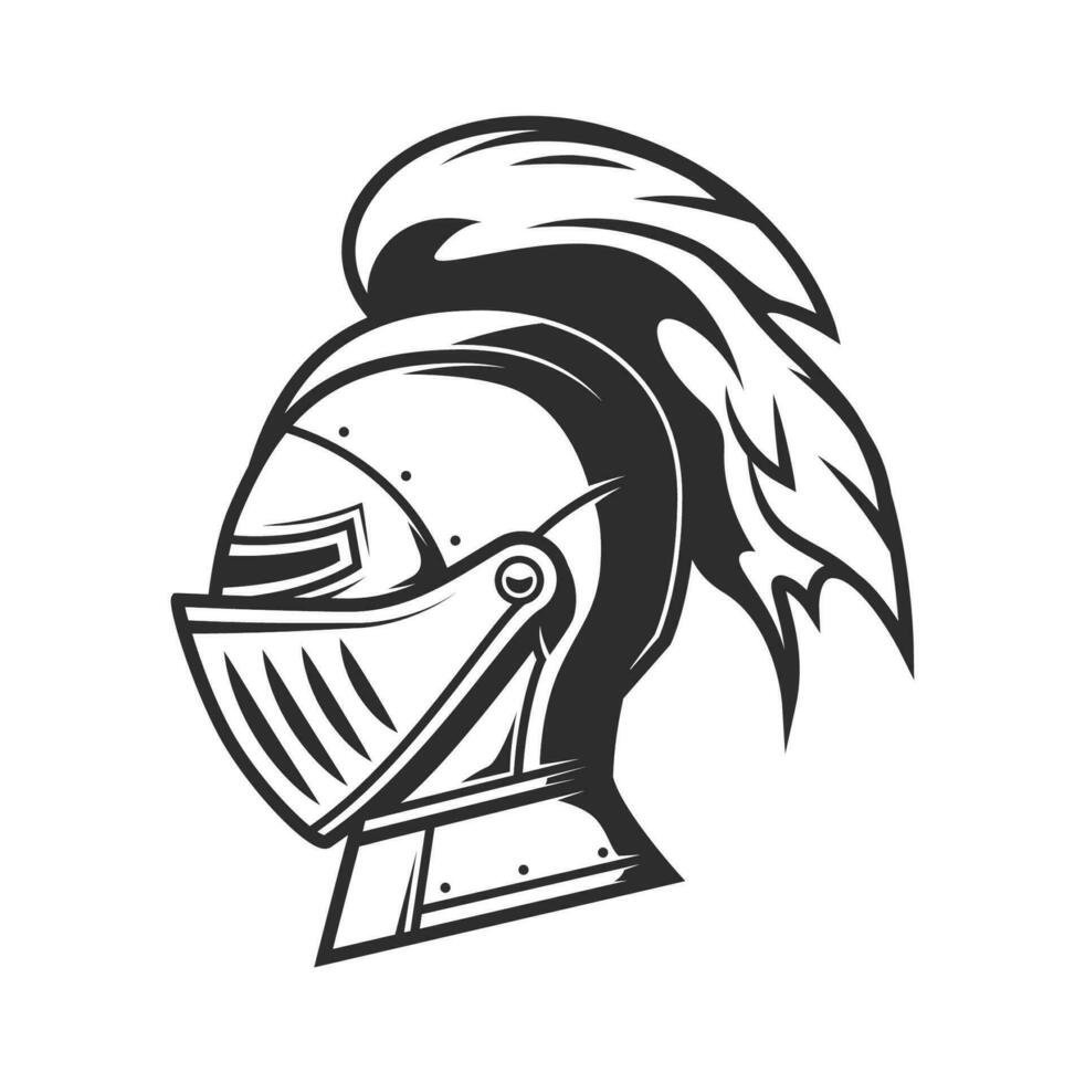 ridder krijger helm met pluim, heraldiek schild vector