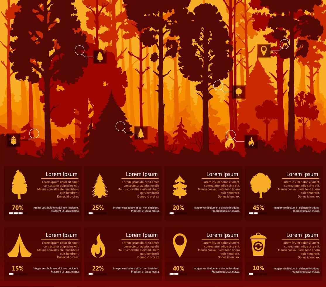 Woud silhouet infografieken, natuur landschap vector