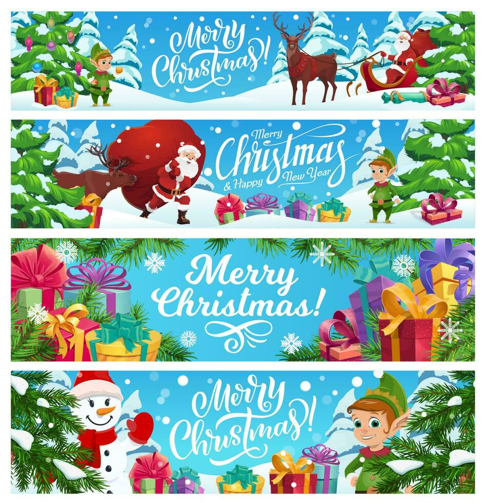 vrolijk Kerstmis vector banners tekenfilm de kerstman claus