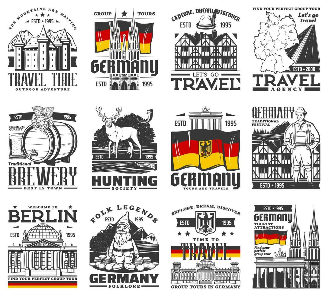 Duitsland cultuur, geschiedenis architectuur pictogrammen vector