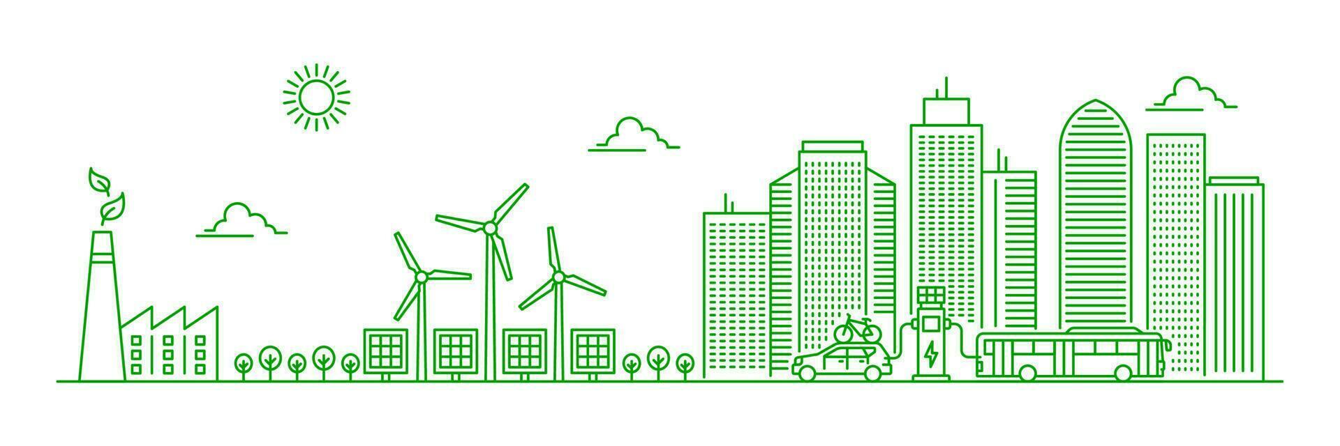 eco stad landschap, groen energie plant, stadsgezicht vector