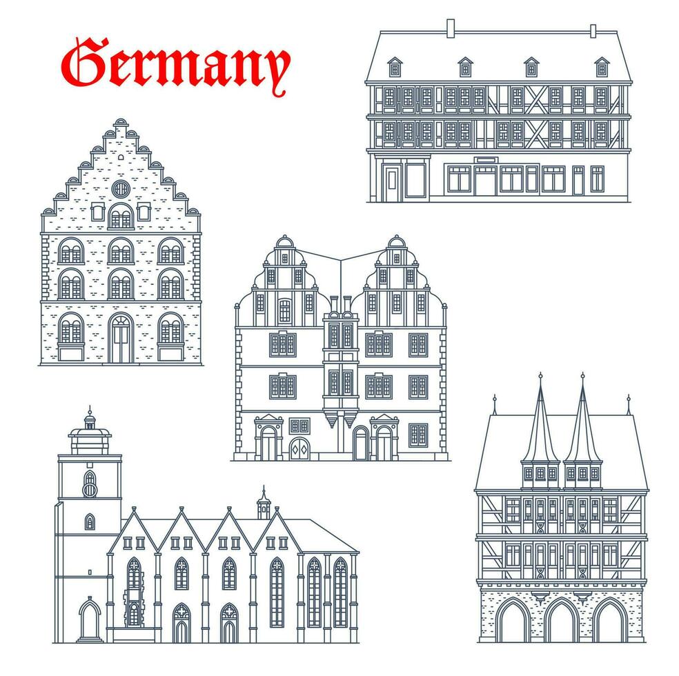 Duitsland oriëntatiepunten architectuur in hessen, pictogrammen vector