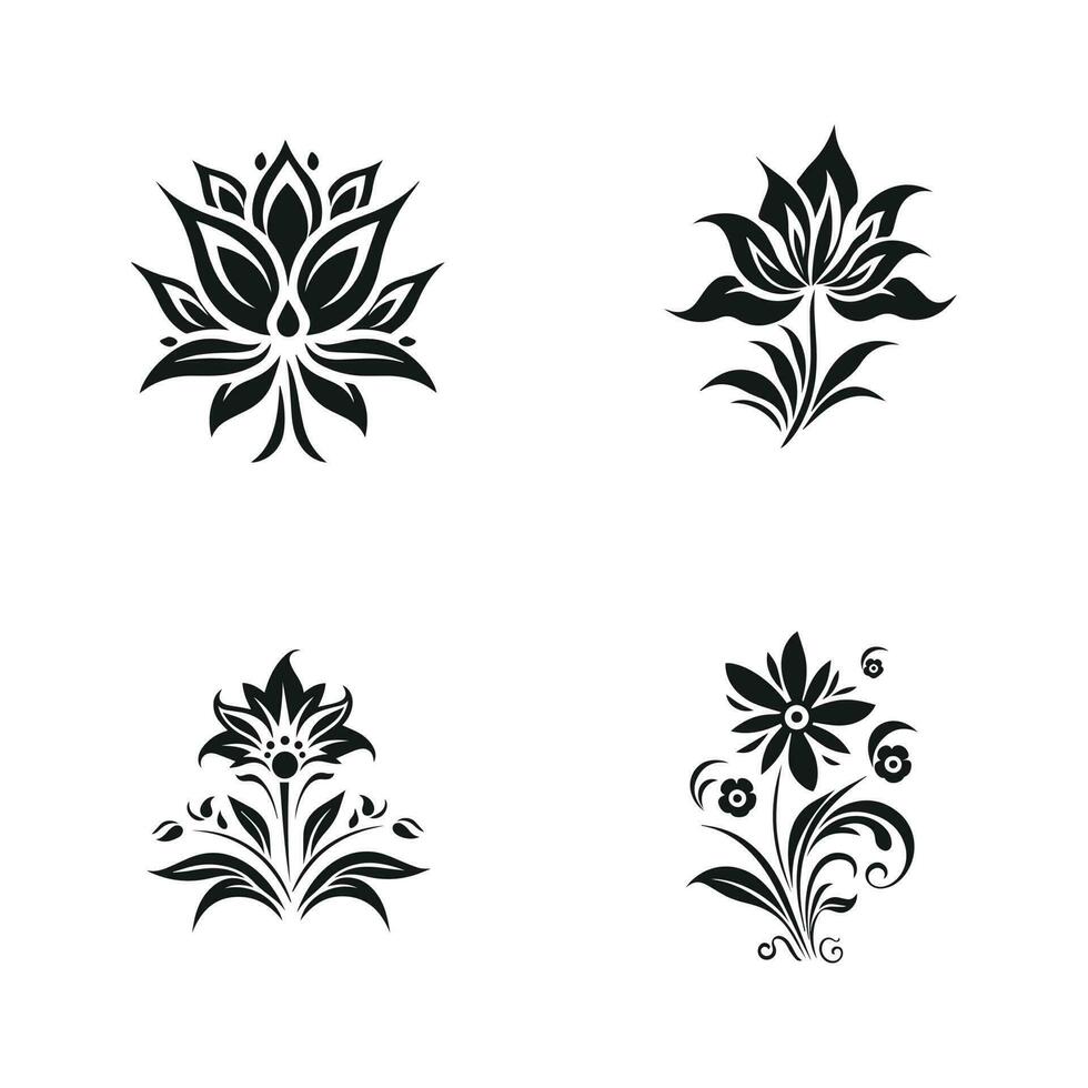 bloem planten en zaailing zwart en wit pictogrammen reeks vlak geïsoleerd vector illustratie