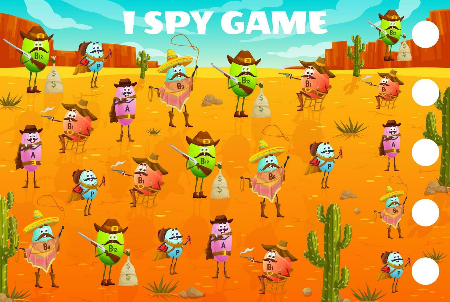 wild west ik spion spel werkblad, vitamine cowboys vector