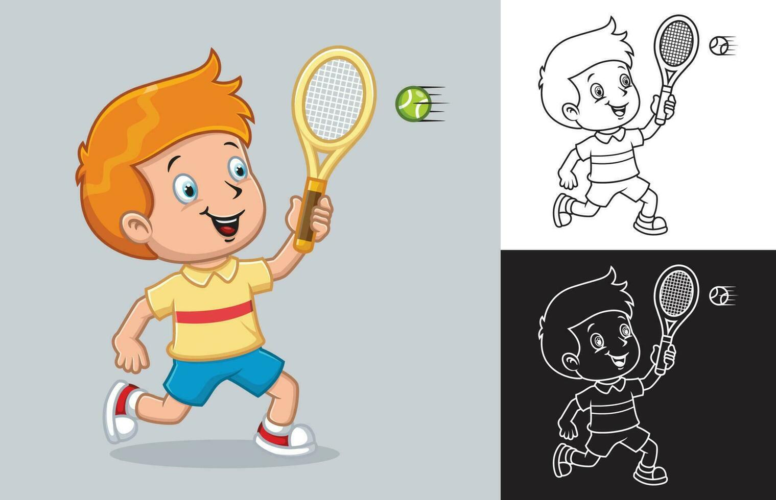 vector illustratie van tekenfilm jongen spelen tennis bal