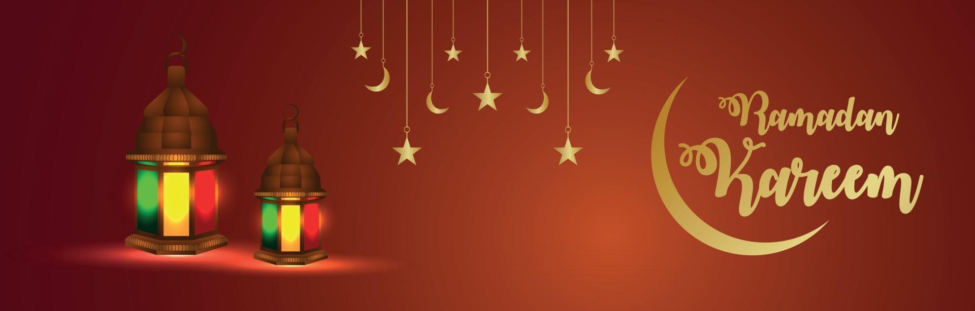 islamitische festival ramadan kareem uitnodigingsbanner met gouden tekst vector