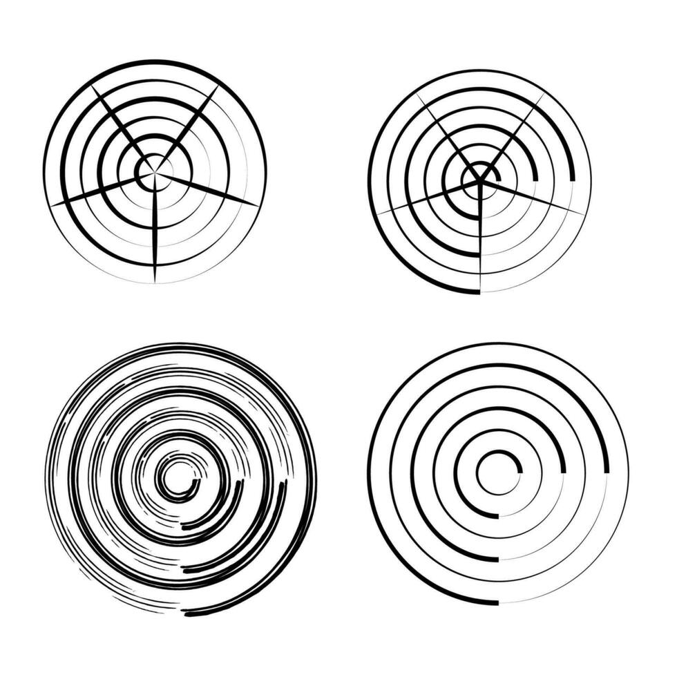 concentrisch cirkel elementen, uit elkaar geplaatst concentrisch cirkel, ringen geluid Golf, lijn in een cirkel concept, zwart circulaire. vector