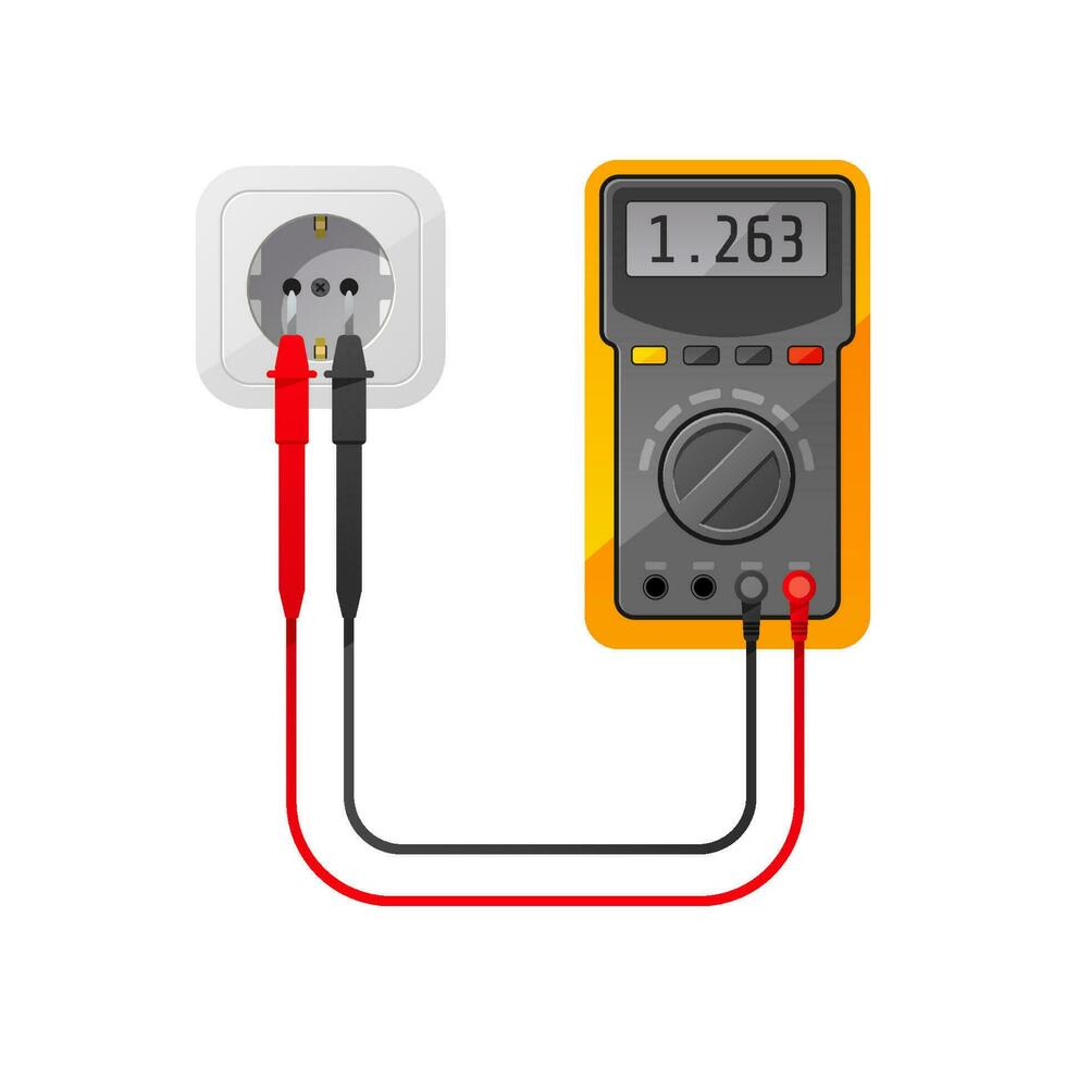 meten elektriciteit in stopcontact gebruik makend van multimeter. vector