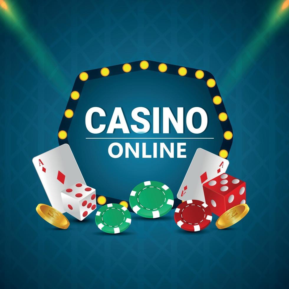creatieve realistische vectorillustratie van casinogokspel met speelkaartenspaanders en gouden muntstuk vector