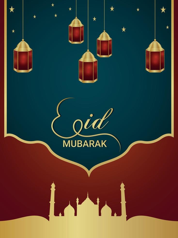 eid Mubarak vector illustratie plat ontwerpconcept met realistische lantaarn