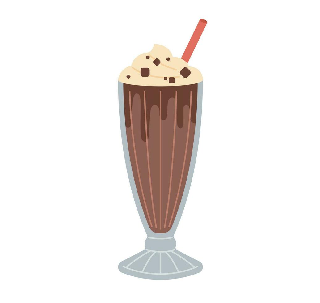 chocola spaander koekje stukken en chocola milkshake. gemakkelijk vector illustratie.