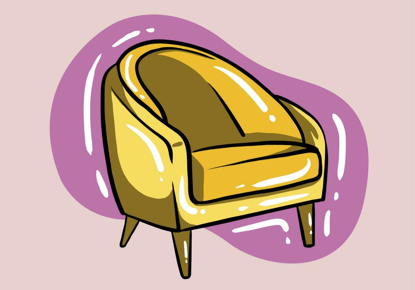 geel retro fauteuil. meubilair element voor knus huis decoratie. hand- getrokken gekleurde vector illustratie geïsoleerd Aan achtergrond. modern vlak tekenfilm stijl.