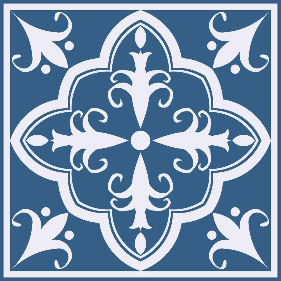 etnisch meetkundig bloemen tegel patroon. etnisch meetkundig bloemen plein patroon blauw Marokkaans kleur stijl. etnisch middellandse Zee patroon gebruik voor huis vloeren interieur decoratie elementen, enz. vector