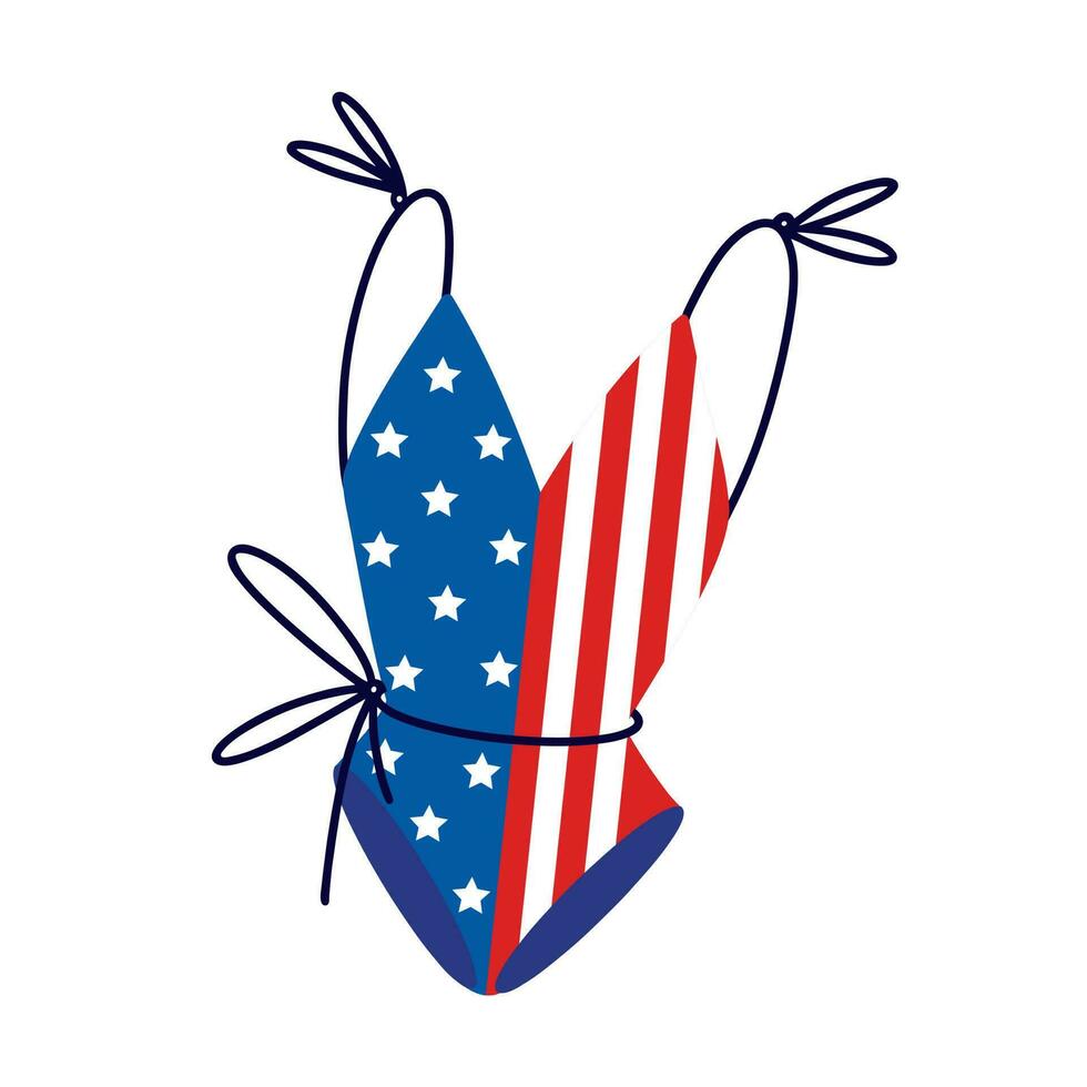 Amerikaans vlag zwempak vector icoon. het baden pak met sterren, strepen voor juli 4e. zomer kleren voor Verenigde Staten van Amerika onafhankelijkheid dag. strandkleding voor zwemmen, vakantie. vlak tekenfilm clip art voor afdrukken, kaarten, web