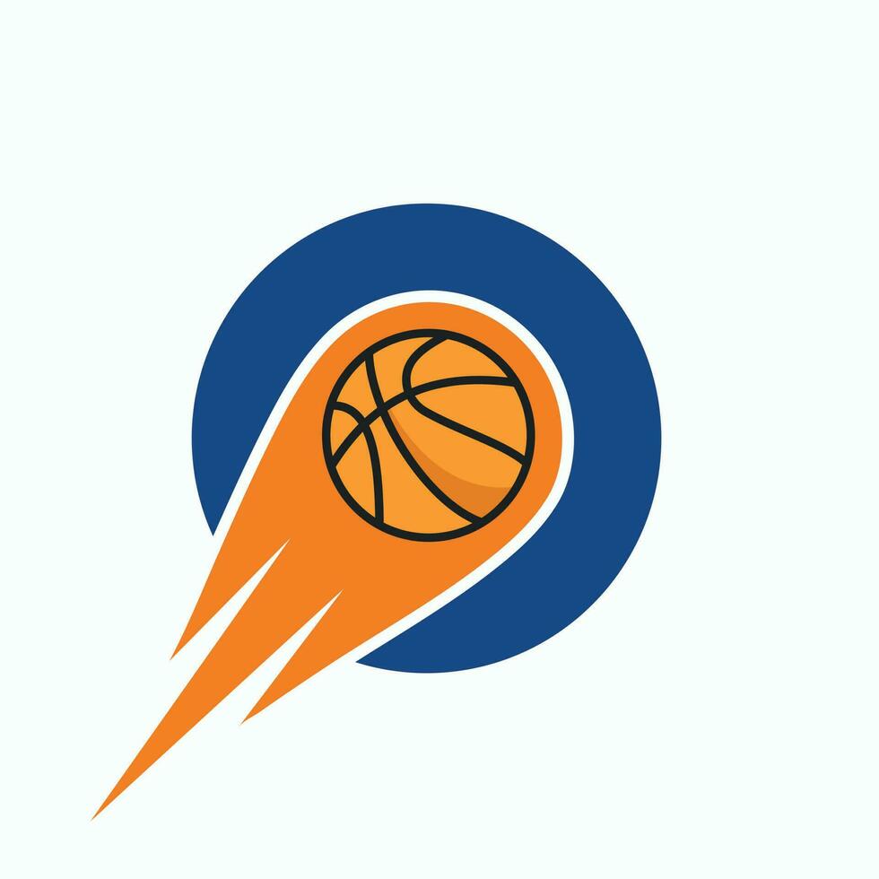 brief O basketbal logo concept met in beweging basketbal icoon. mand bal logotype symbool vector