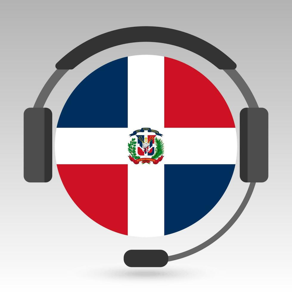 dominicaans republiek vlag met koptelefoon, ondersteuning teken. vector illustratie.