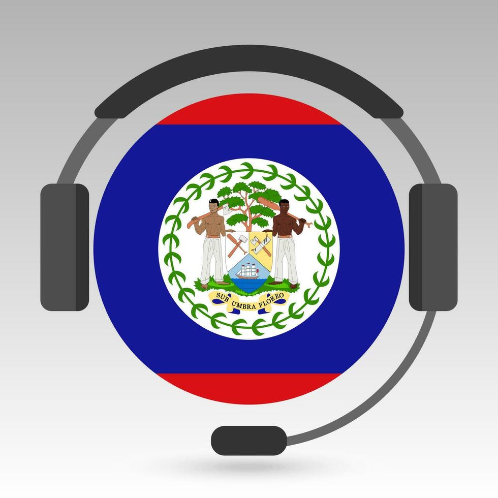 Belize vlag met koptelefoon, ondersteuning teken. vector illustratie.